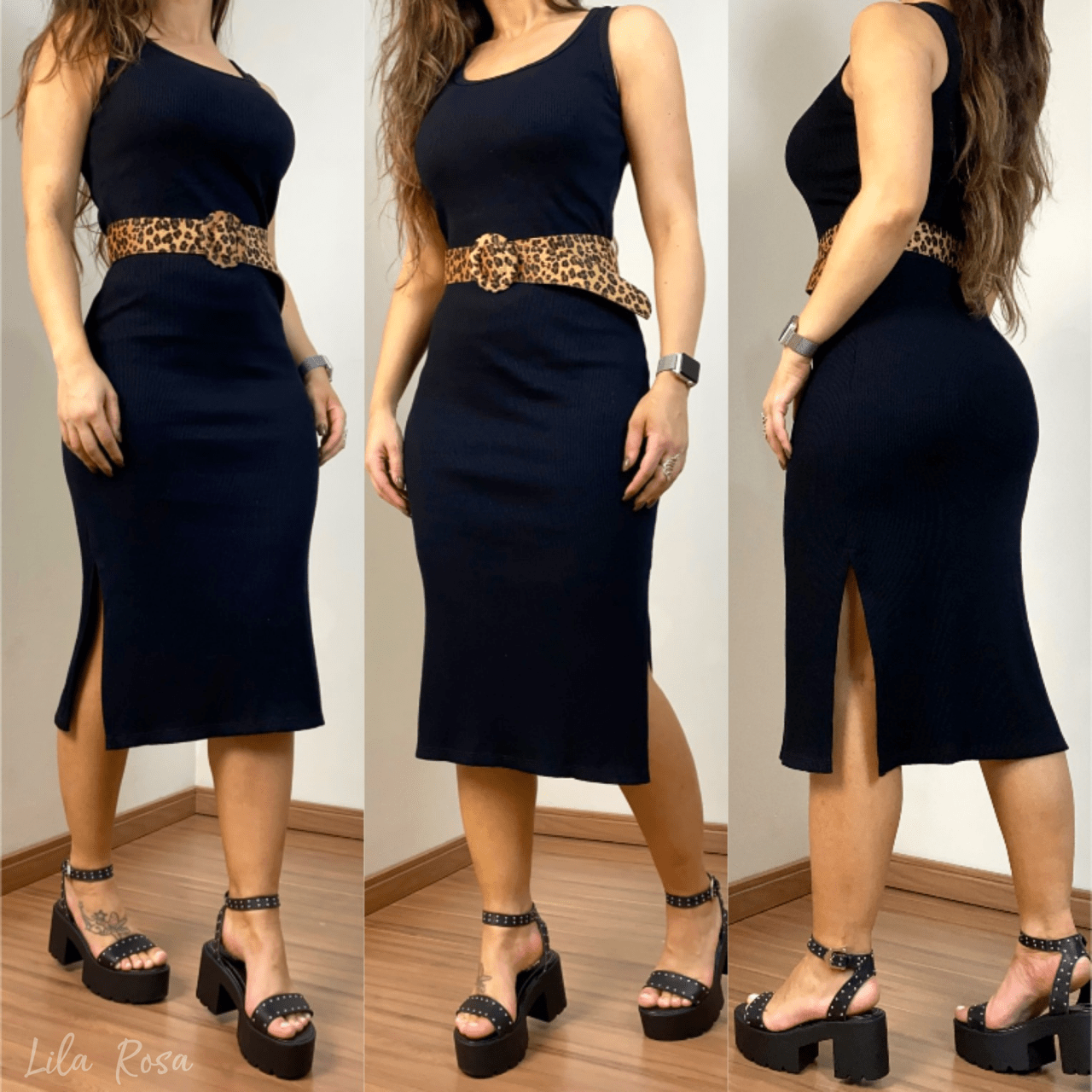 vestido mídi canelado